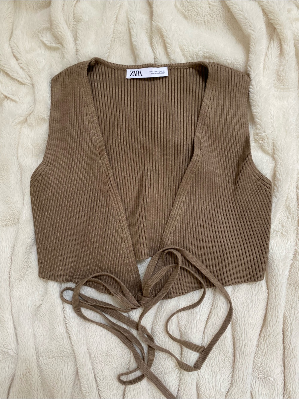 Zara ribbed deep v-neck wrap top brown Sz S